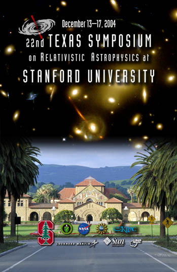 Texas at Stanford poster image with logos of companies that have provided support: Stanford U, DOE, NASA, NSF, KIPAC, Lockheed Martin, Sun, and IUPAP